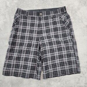 Lululemon Athletica Men's Shorts Nylon Spandex Blend Plaid Gray Black Size 34